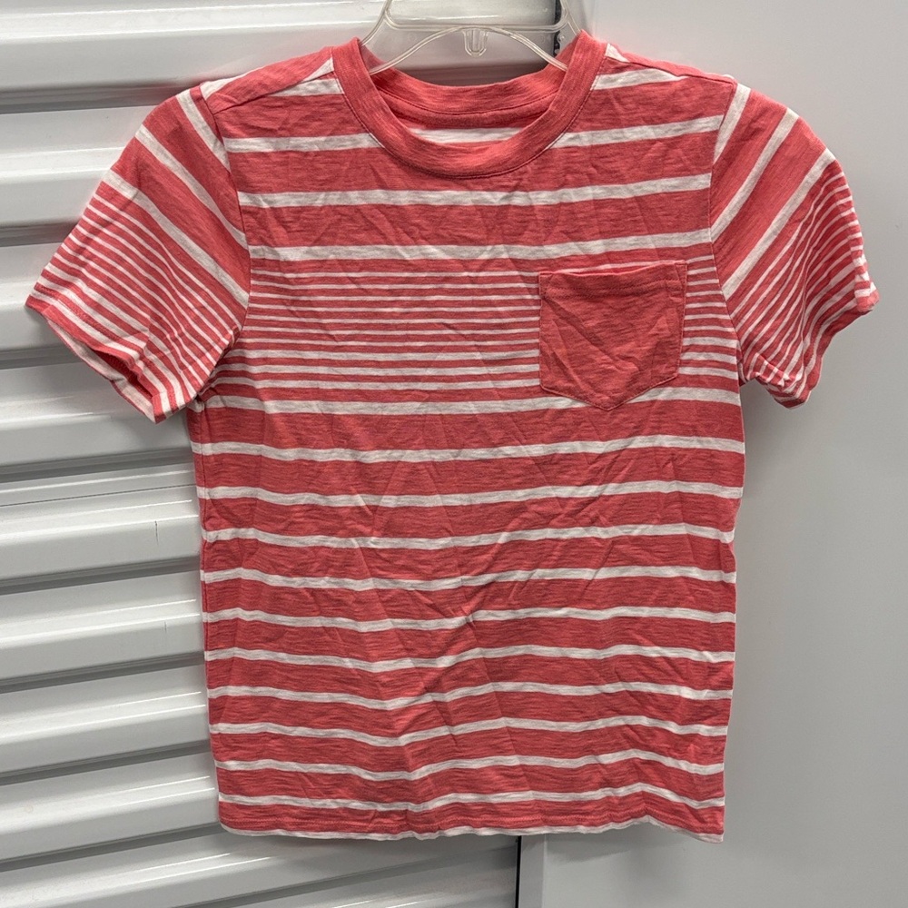 True Craft Salmon and White Striped Kids Pocket Tee Short Sleeves M Medium
